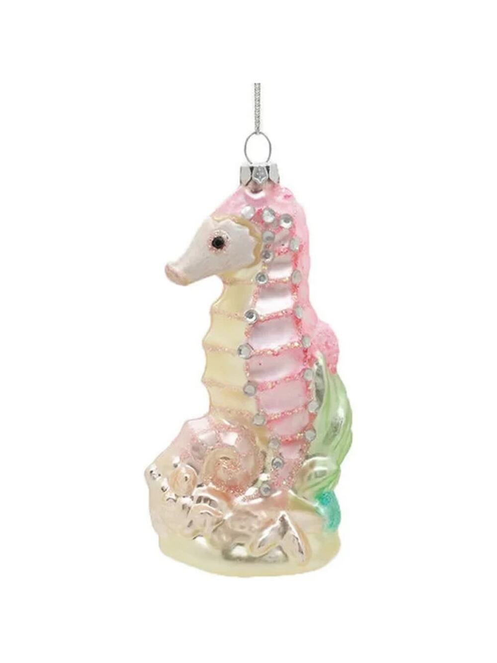 Seahorse Pink Blown Glass December Diamonds 05-05058 Christmas Ornament w/ Gems